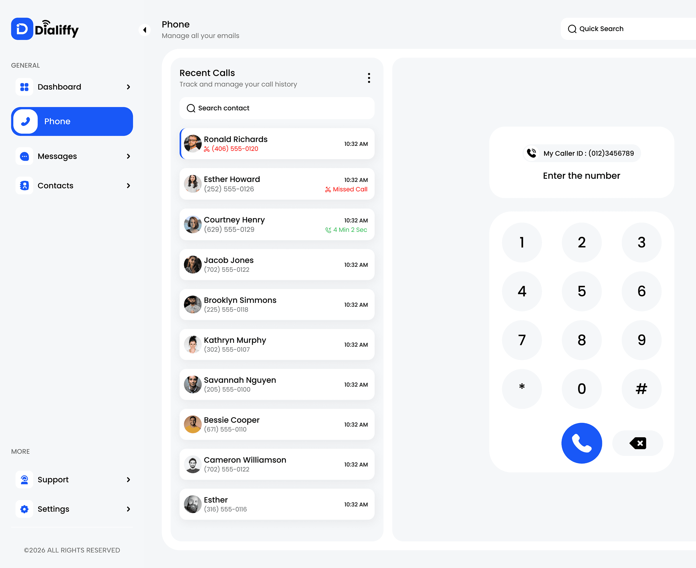 Dashboard Preview - Dialiffy